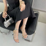 スクエアトゥハイヒールサンダル mirror me