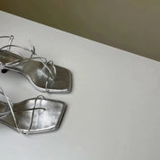 スクエアトゥハイヒールサンダル mirror me