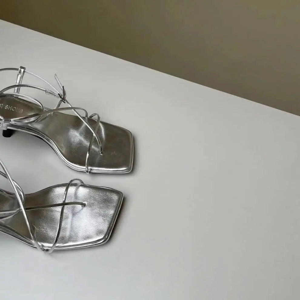 スクエアトゥハイヒールサンダル mirror me