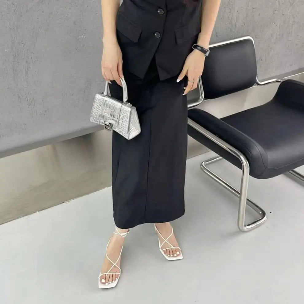 スクエアトゥハイヒールサンダル mirror me