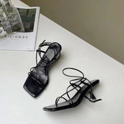 スクエアトゥハイヒールサンダル mirror me