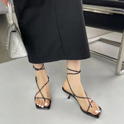 スクエアトゥハイヒールサンダル mirror me