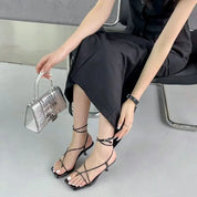 スクエアトゥハイヒールサンダル mirror me