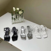 スクエアトゥハイヒールサンダル mirror me