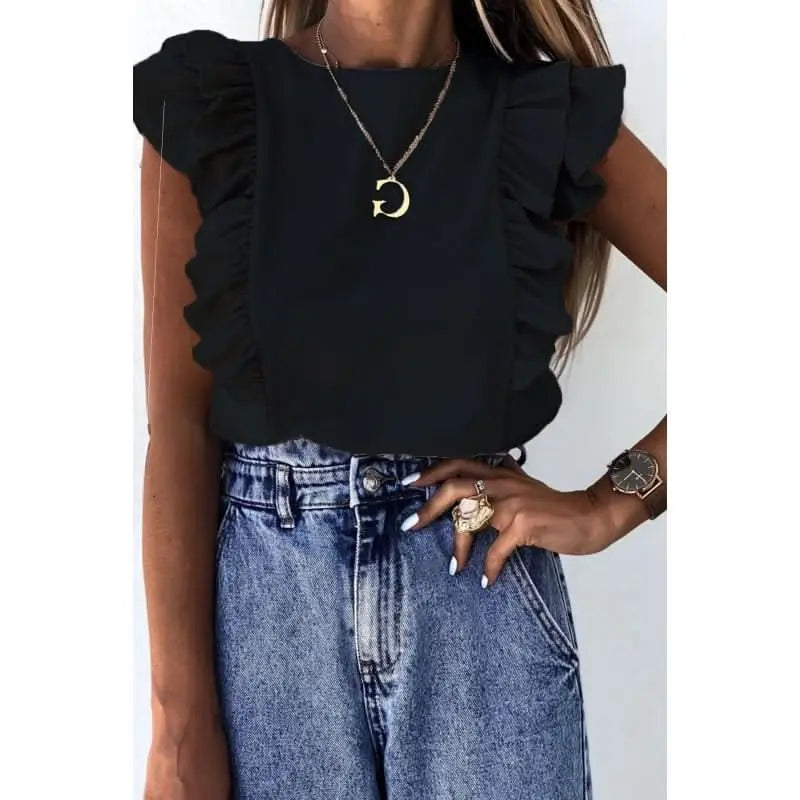 【新作】フリルノースリーブトップス mirror me