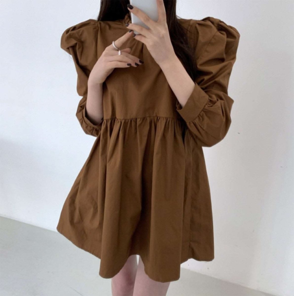 パフスリーブハイネックミニ丈ワンピース 3色展開 - select store