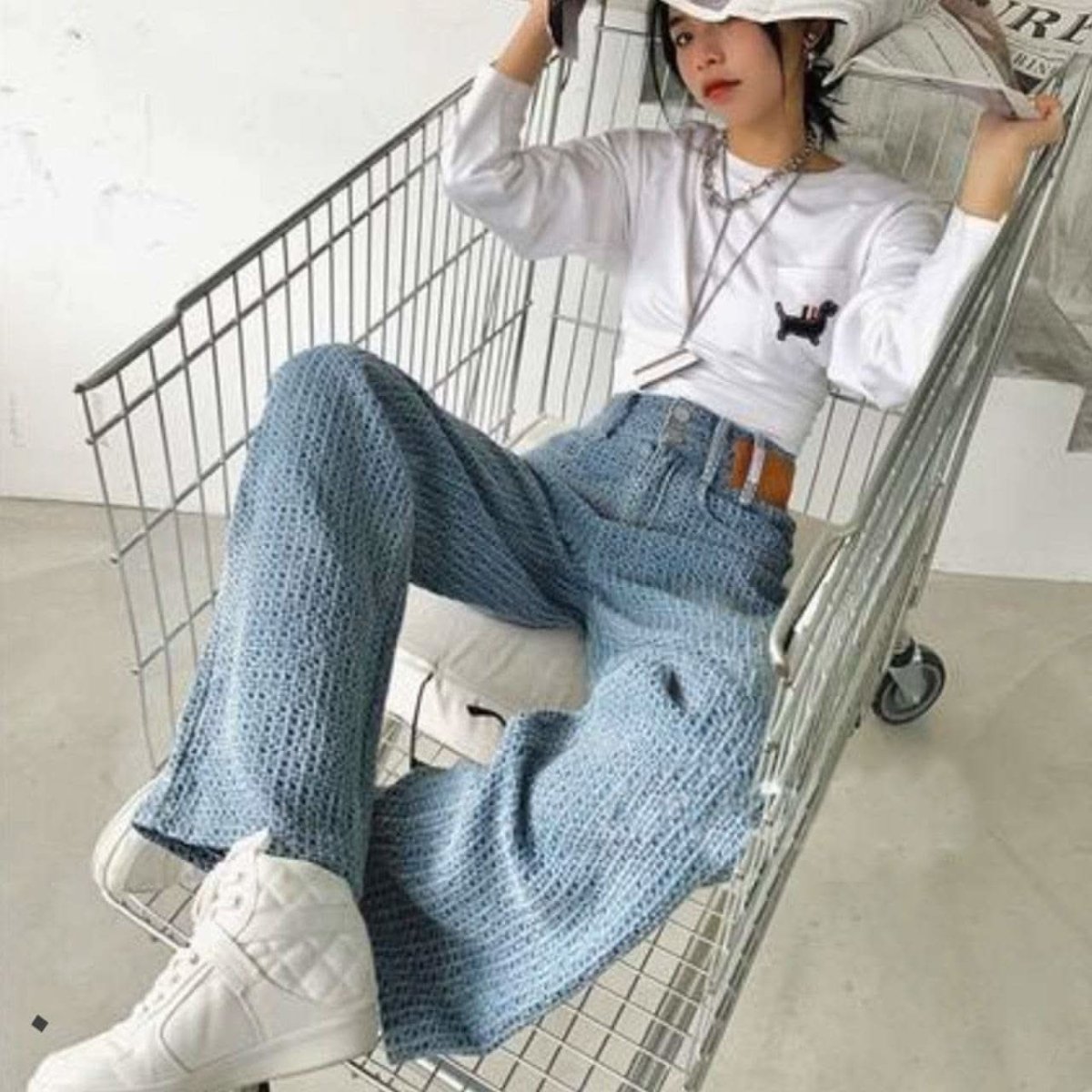 デザインワッフル生地ワイドレッグハイウエストパンツ 3色展開 - select store mirror meデザインワッフル生地ワイドレッグハイウエストパンツ 3色展開125217964mirror meselect store mirror me125217964ライトブルー S