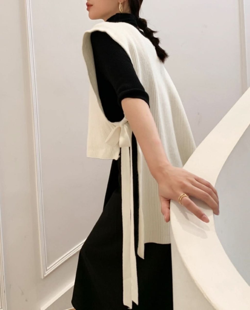 サイドロングリボンワイドニットベスト 3色展開 - select store mirror meサイドロングリボンワイドニットベスト 3色展開163197533mirror meselect store mirror me163197533ホワイト