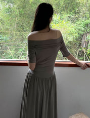 オフショルダーロング切り替えワンピース 3色展開 - select store mirror meオフショルダーロング切り替えワンピース 3色展開210118967mirror meselect store mirror me210118967ライトブルーS