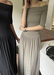 オフショルダーロング切り替えワンピース 3色展開 - select store mirror meオフショルダーロング切り替えワンピース 3色展開210118967mirror meselect store mirror me210118967ライトブルーS