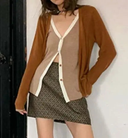 <インスタグラマー様ご愛用>【動画あり】重ね着風バイカラーカーディガン 3色展開 mirror me