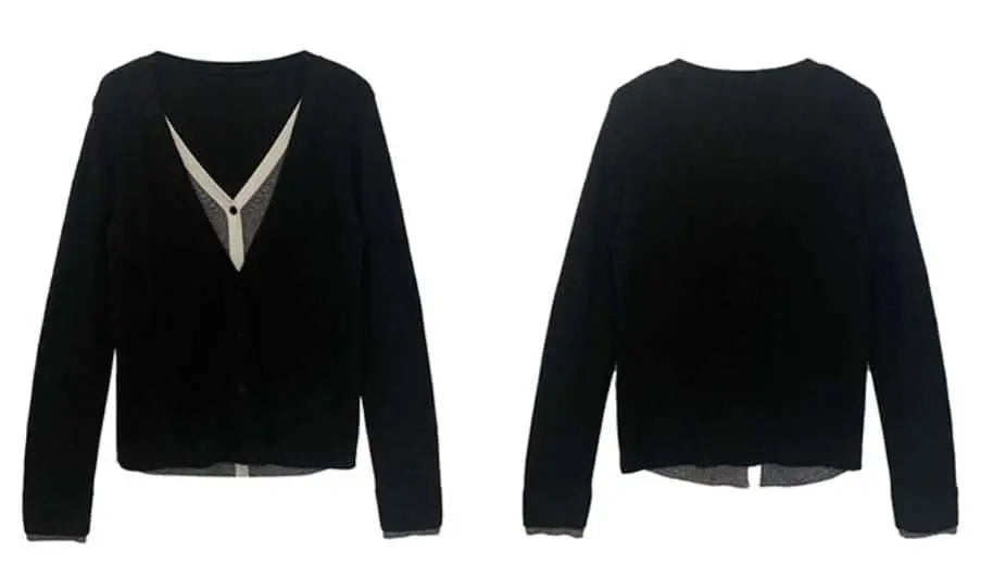 <インスタグラマー様ご愛用>【動画あり】重ね着風バイカラーカーディガン 3色展開 mirror me