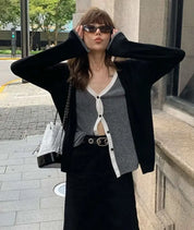 <インスタグラマー様ご愛用>【動画あり】重ね着風バイカラーカーディガン 3色展開 mirror me