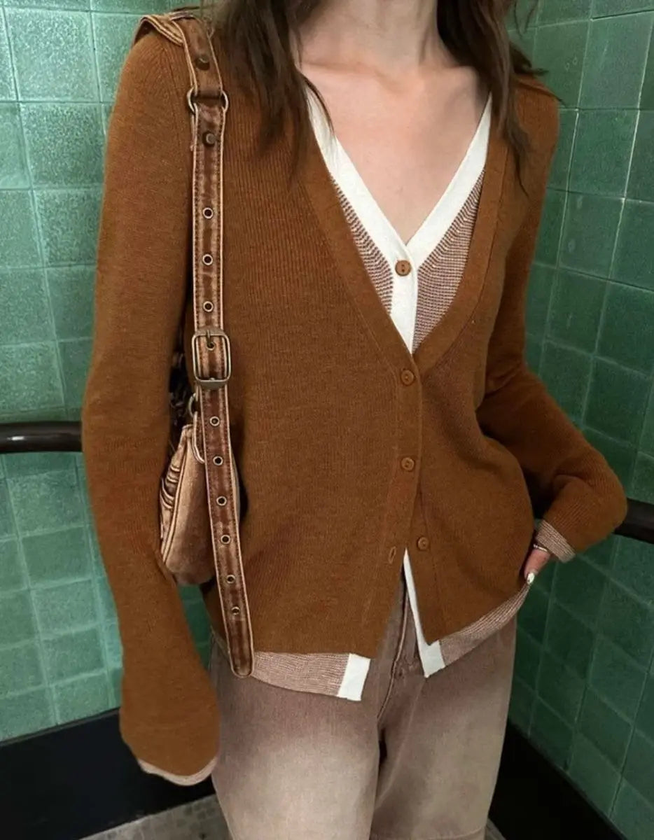 <インスタグラマー様ご愛用>【動画あり】重ね着風バイカラーカーディガン 3色展開 mirror me