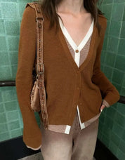 <インスタグラマー様ご愛用>【動画あり】重ね着風バイカラーカーディガン 3色展開 mirror me