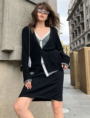 <インスタグラマー様ご愛用>【動画あり】重ね着風バイカラーカーディガン 3色展開 mirror me