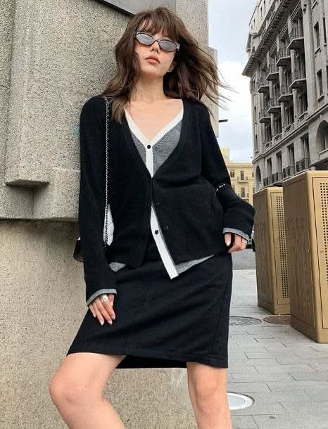 <インスタグラマー様ご愛用>【動画あり】重ね着風バイカラーカーディガン 3色展開 mirror me