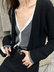 <インスタグラマー様ご愛用>【動画あり】重ね着風バイカラーカーディガン 3色展開 mirror me