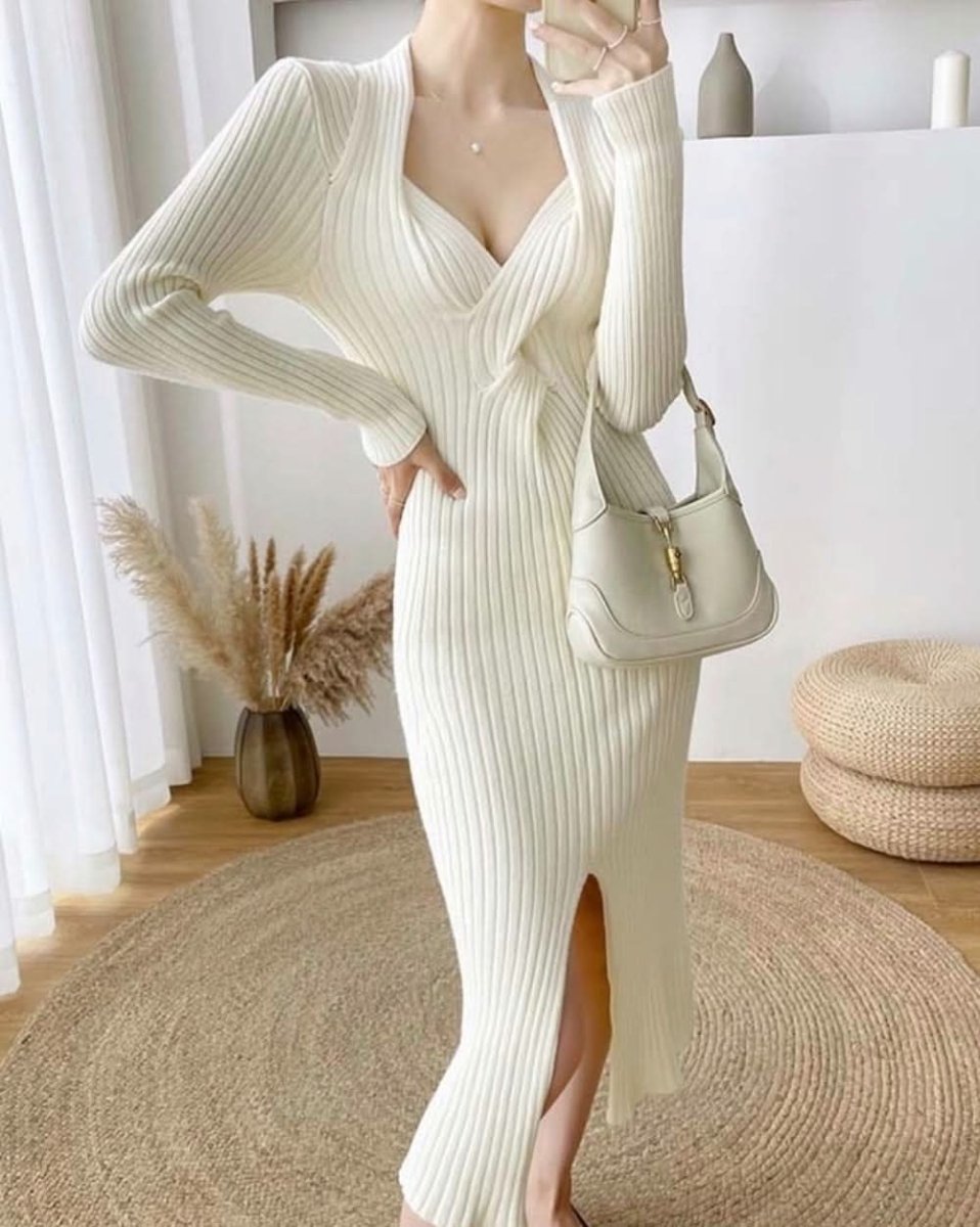 ねじれデザインネックリブニットワンピース 4色展開 - select store mirror meねじれデザインネックリブニットワンピース 4色展開155604782mirror meselect store mirror me155604782ホワイト S