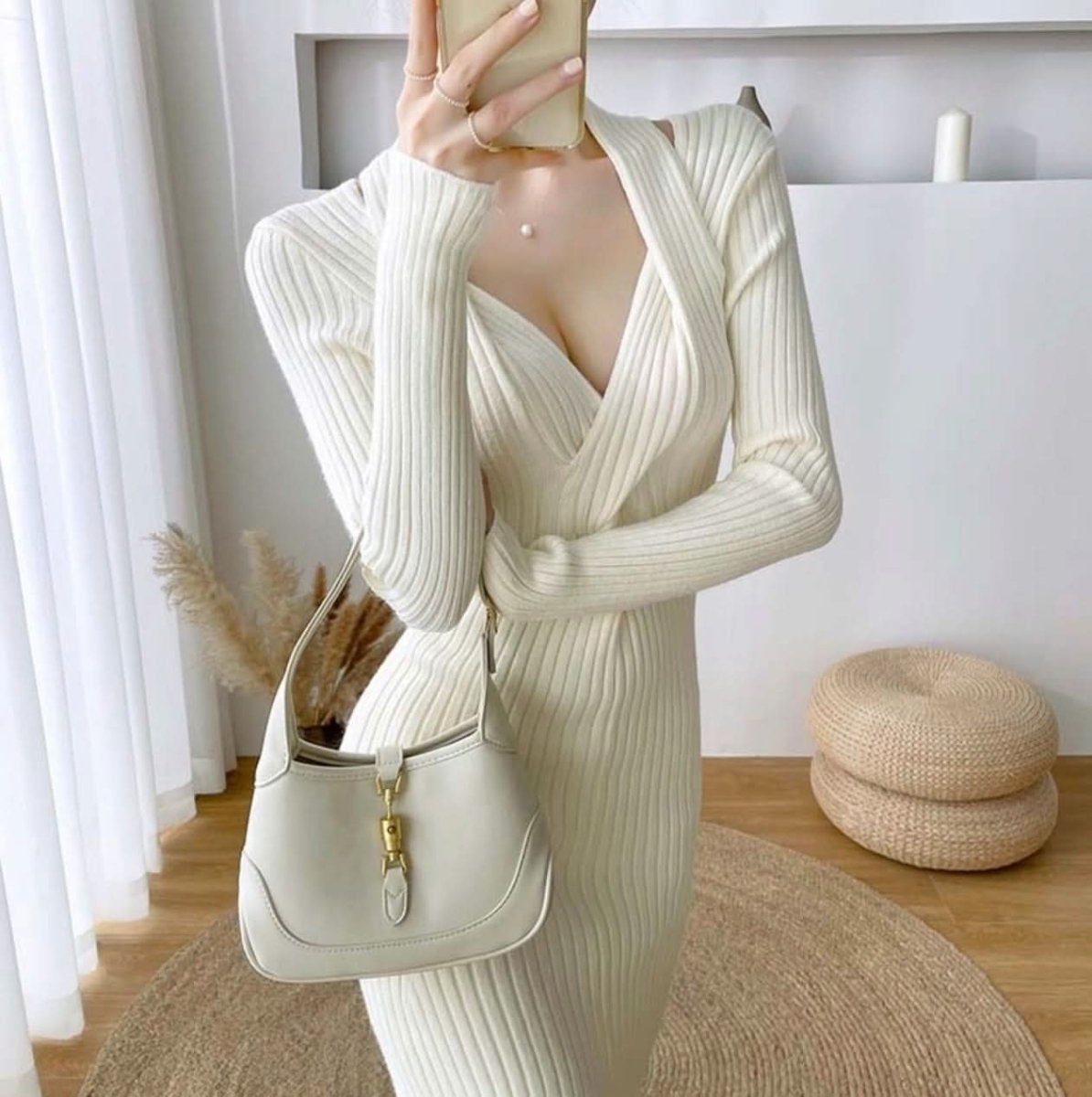 ねじれデザインネックリブニットワンピース 4色展開 - select store mirror meねじれデザインネックリブニットワンピース 4色展開155604782mirror meselect store mirror me155604782ホワイト S