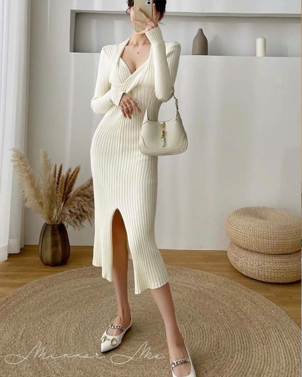 ねじれデザインネックリブニットワンピース 4色展開 - select store mirror meねじれデザインネックリブニットワンピース 4色展開155604782mirror meselect store mirror me155604782ホワイト S