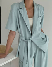 ウエストサイドリボン半袖ジャケパンセットアップ 4色展開 - select store mirror meウエストサイドリボン半袖ジャケパンセットアップ 4色展開198881127mirror meselect store mirror me198881127ライトグレーS