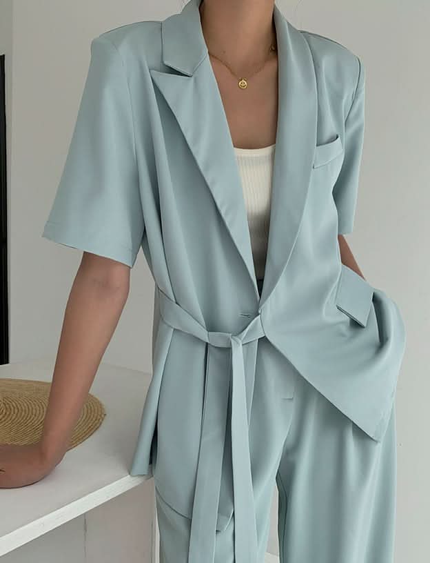 ウエストサイドリボン半袖ジャケパンセットアップ 4色展開 - select store mirror meウエストサイドリボン半袖ジャケパンセットアップ 4色展開198881127mirror meselect store mirror me198881127ライトグレーS