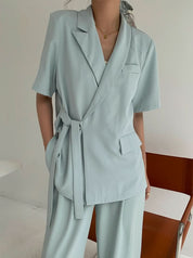 ウエストサイドリボン半袖ジャケパンセットアップ 4色展開 - select store mirror meウエストサイドリボン半袖ジャケパンセットアップ 4色展開198881127mirror meselect store mirror me198881127ライトグレーS