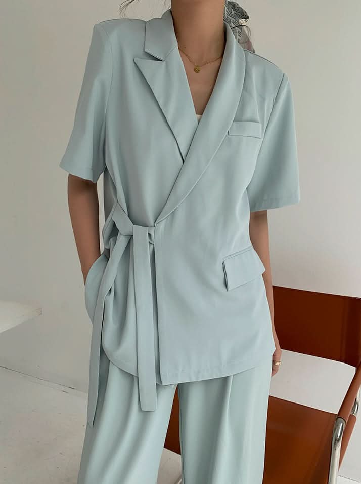 ウエストサイドリボン半袖ジャケパンセットアップ 4色展開 - select store mirror meウエストサイドリボン半袖ジャケパンセットアップ 4色展開198881127mirror meselect store mirror me198881127ライトグレーS