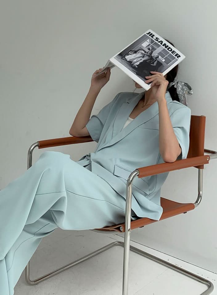 ウエストサイドリボン半袖ジャケパンセットアップ 4色展開 - select store mirror meウエストサイドリボン半袖ジャケパンセットアップ 4色展開198881127mirror meselect store mirror me198881127ライトグレーS