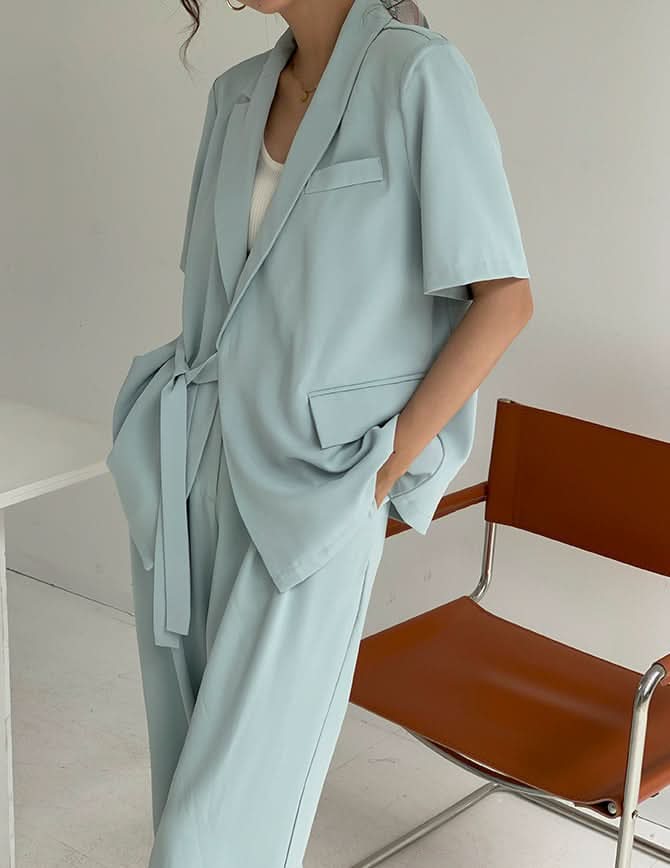 ウエストサイドリボン半袖ジャケパンセットアップ 4色展開 - select store mirror meウエストサイドリボン半袖ジャケパンセットアップ 4色展開198881127mirror meselect store mirror me198881127ライトグレーS