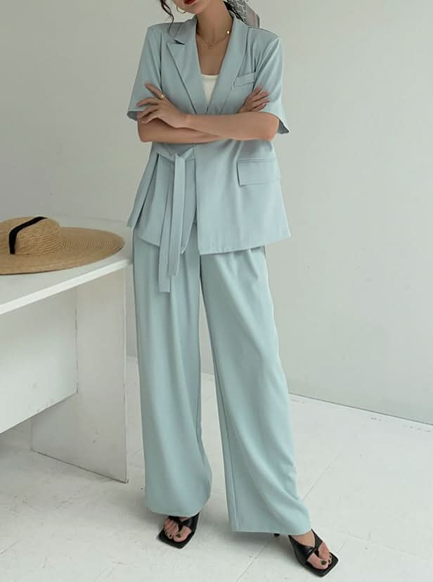 ウエストサイドリボン半袖ジャケパンセットアップ 4色展開 - select store mirror meウエストサイドリボン半袖ジャケパンセットアップ 4色展開198881127mirror meselect store mirror me198881127ライトグレーS