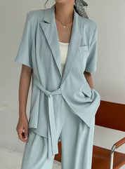 ウエストサイドリボン半袖ジャケパンセットアップ 4色展開 - select store mirror meウエストサイドリボン半袖ジャケパンセットアップ 4色展開198881127mirror meselect store mirror me198881127ライトグレーS