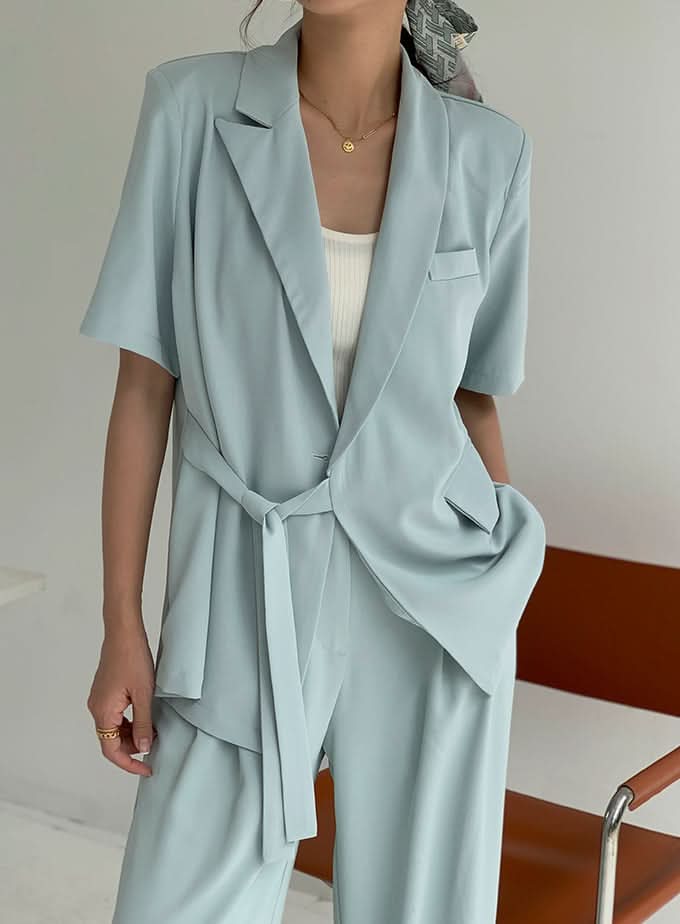 ウエストサイドリボン半袖ジャケパンセットアップ 4色展開 - select store mirror meウエストサイドリボン半袖ジャケパンセットアップ 4色展開198881127mirror meselect store mirror me198881127ライトグレーS