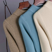 【動画あり】くすみカラーモックネックリブ切り替えワンピース 5色展開 mirror me