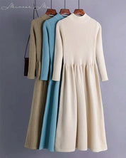 【動画あり】くすみカラーモックネックリブ切り替えワンピース 5色展開 mirror me