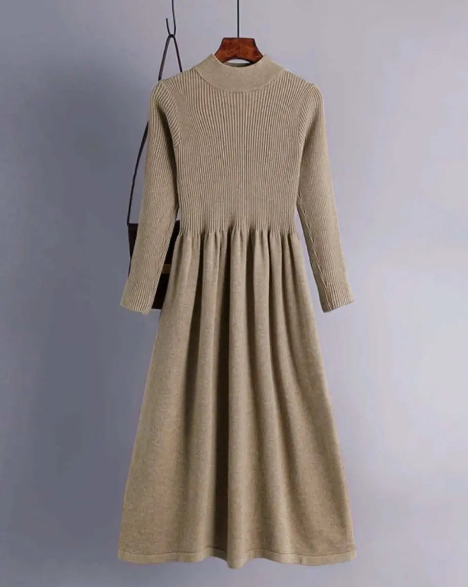 【動画あり】くすみカラーモックネックリブ切り替えワンピース 5色展開 mirror me