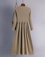 【動画あり】くすみカラーモックネックリブ切り替えワンピース 5色展開 mirror me