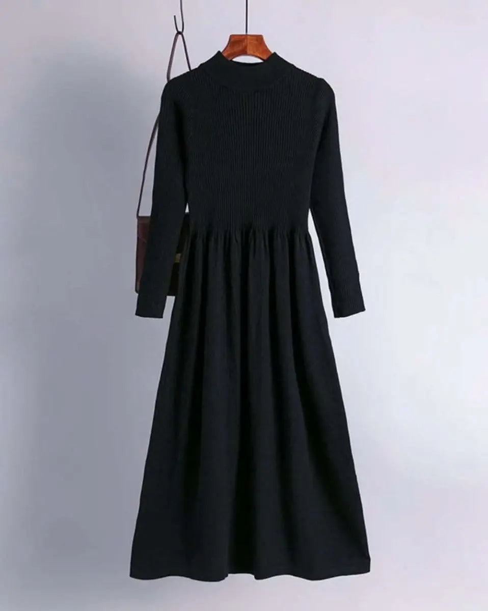 【動画あり】くすみカラーモックネックリブ切り替えワンピース 5色展開 mirror me