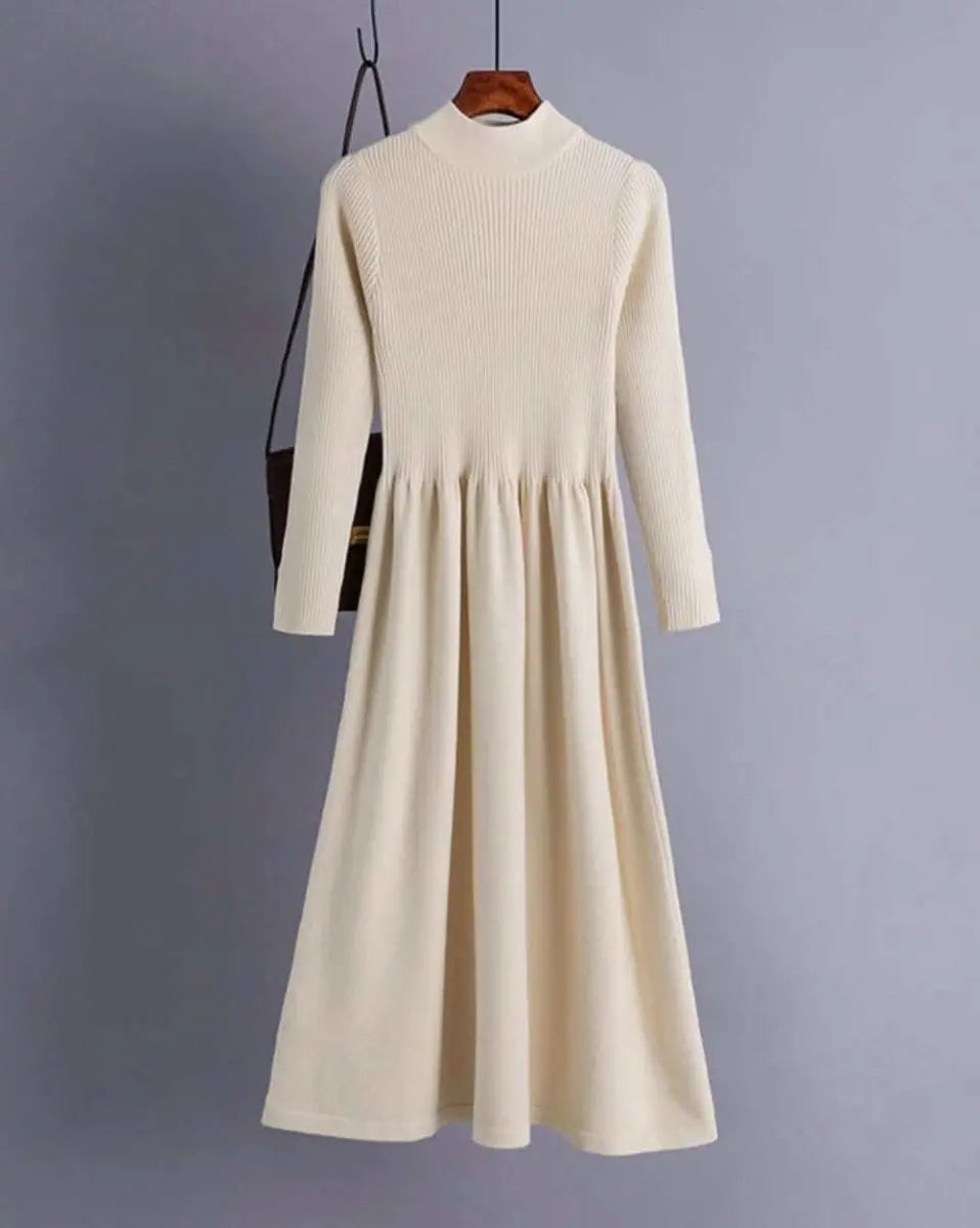 【動画あり】くすみカラーモックネックリブ切り替えワンピース 5色展開 mirror me