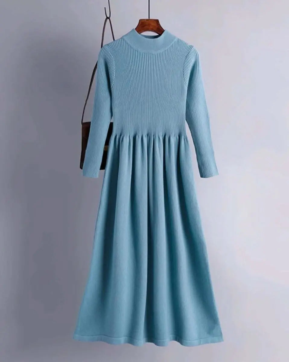 【動画あり】くすみカラーモックネックリブ切り替えワンピース 5色展開 mirror me