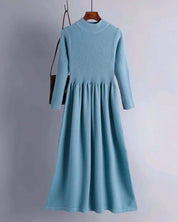 【動画あり】くすみカラーモックネックリブ切り替えワンピース 5色展開 mirror me