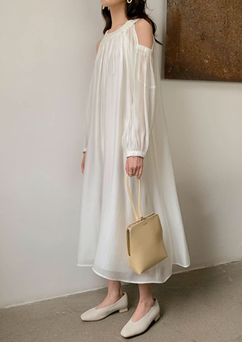 シフォンカットショルダーフレアロングワンピース 5色展開 - select store mirror meシフォンカットショルダーフレアロングワンピース 5色展開199894352mirror meselect store mirror me199894352ホワイト