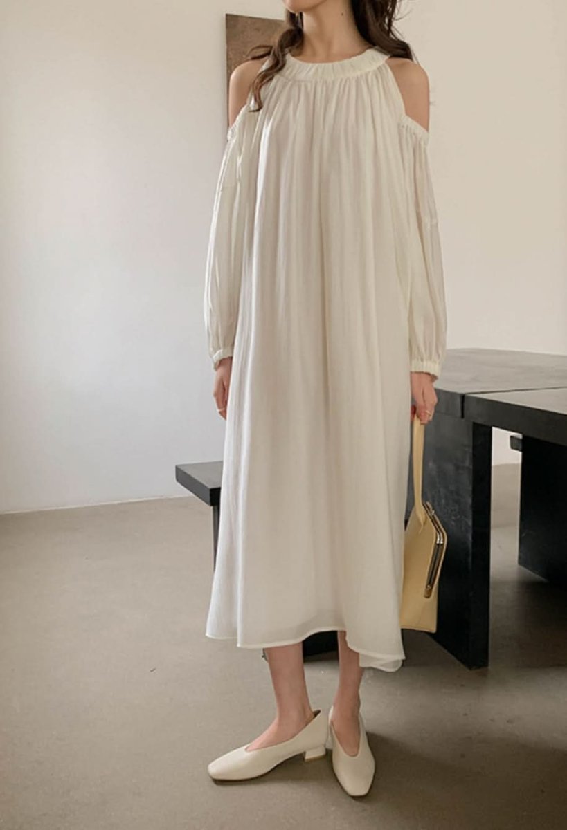 シフォンカットショルダーフレアロングワンピース 5色展開 - select store mirror meシフォンカットショルダーフレアロングワンピース 5色展開199894352mirror meselect store mirror me199894352ホワイト