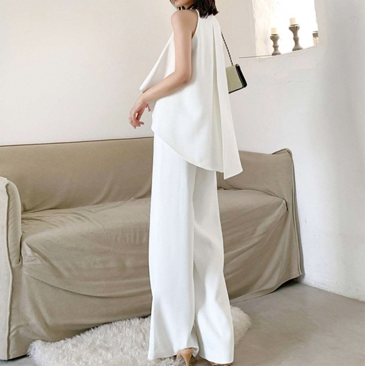 【動画あり】アメリカンネックホワイトワイドレッグロンパース - select store mirror me【動画あり】アメリカンネックホワイトワイドレッグロンパース74477820mirror meselect store mirror me74477820S