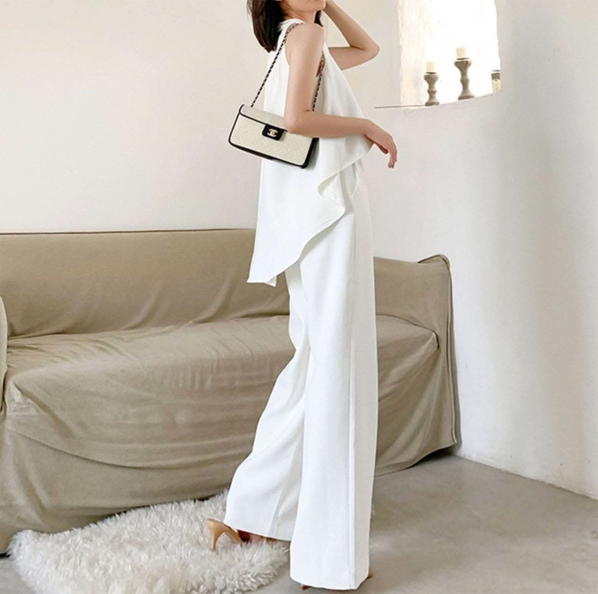 【動画あり】アメリカンネックホワイトワイドレッグロンパース - select store mirror me【動画あり】アメリカンネックホワイトワイドレッグロンパース74477820mirror meselect store mirror me74477820S