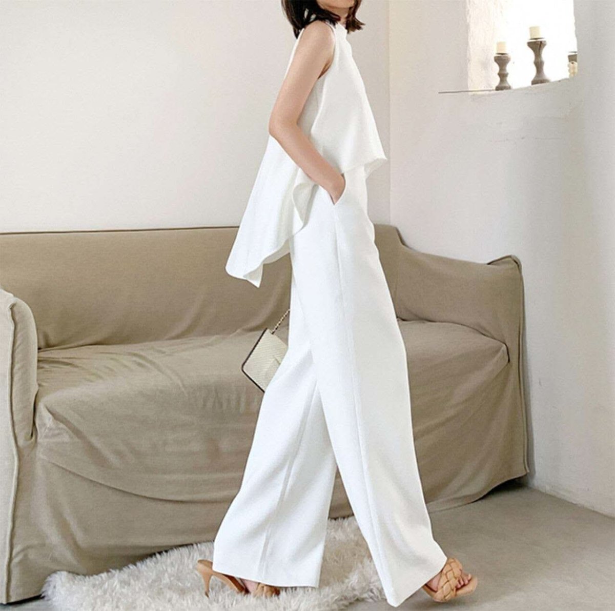 【動画あり】アメリカンネックホワイトワイドレッグロンパース - select store mirror me【動画あり】アメリカンネックホワイトワイドレッグロンパース74477820mirror meselect store mirror me74477820S