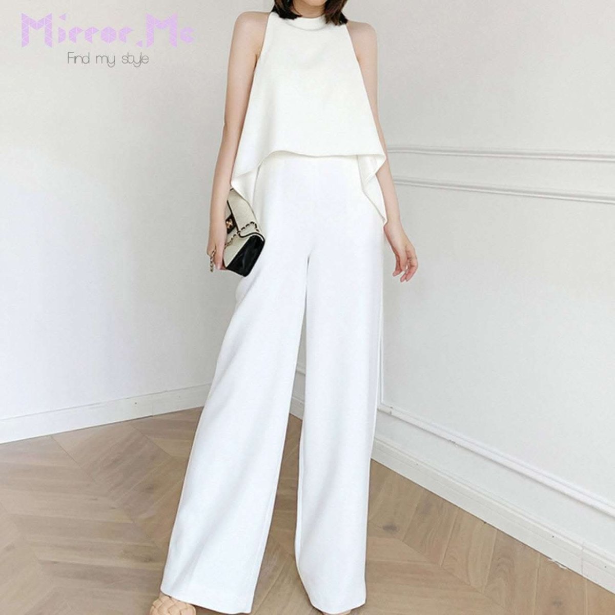 【動画あり】アメリカンネックホワイトワイドレッグロンパース - select store mirror me【動画あり】アメリカンネックホワイトワイドレッグロンパース74477820mirror meselect store mirror me74477820S