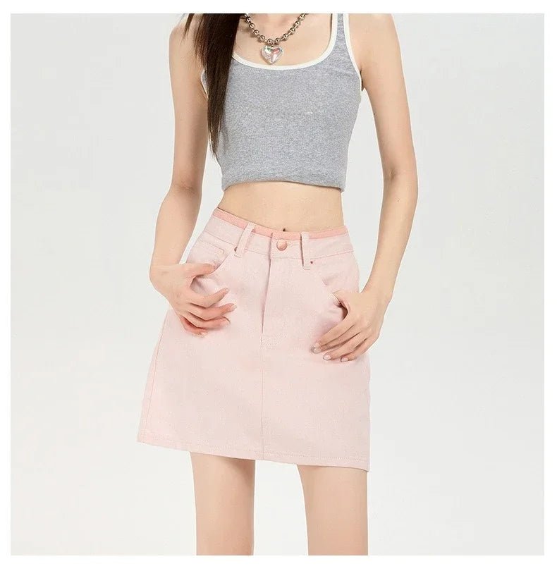 新作 春夏 ハイウエスト ピンクデニム Aラインミニスカートハーフボディスカート - select store mirror me新作 春夏 ハイウエスト ピンクデニム Aラインミニスカートハーフボディスカートselect store mirror meselect store mirror me5:361386;14:1052MPink
