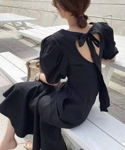 【ブラックM1点即納】バックオープンリボンマーメイドワンピース 2色展開 mirror me